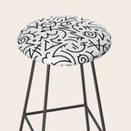 Abstract black and white line doodle pattern Stool Gallery Image 2