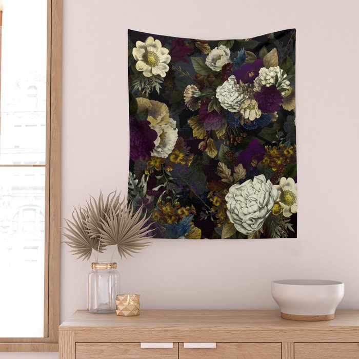 Dutch Vintage Midnight Flower Garden  Wall Tapestry Gallery Image 2