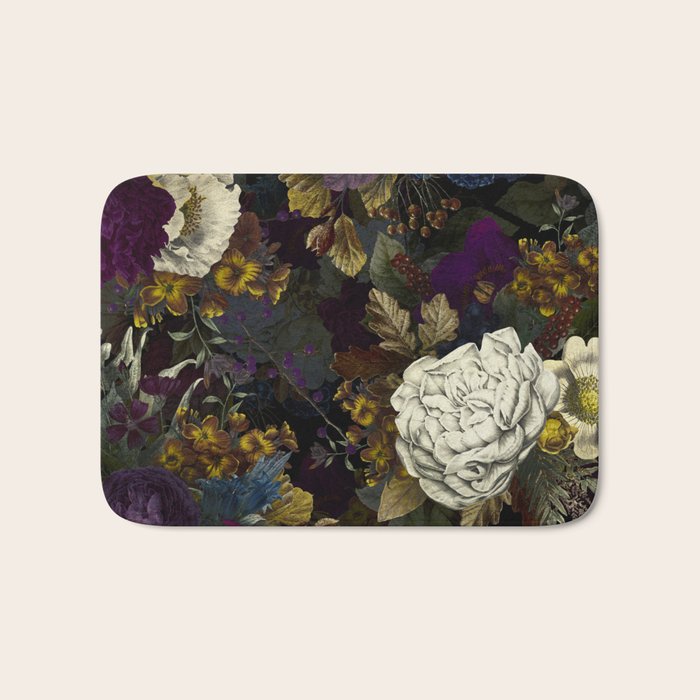 Dutch Vintage Midnight Flower Garden  Bath Mat Gallery Image 1