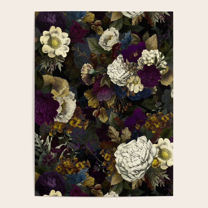 Dutch Vintage Midnight Flower Garden  Poster Gallery Image 1