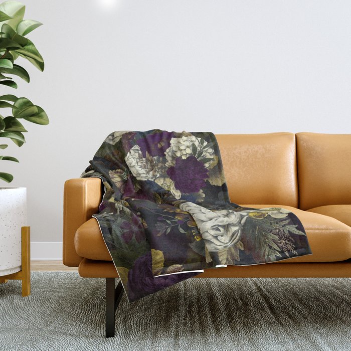 Dutch Vintage Midnight Flower Garden  Throw Blanket Gallery Image 1