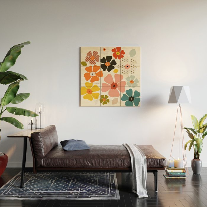 Daisies mid modern 3 Wood Wall Art Gallery Image 2
