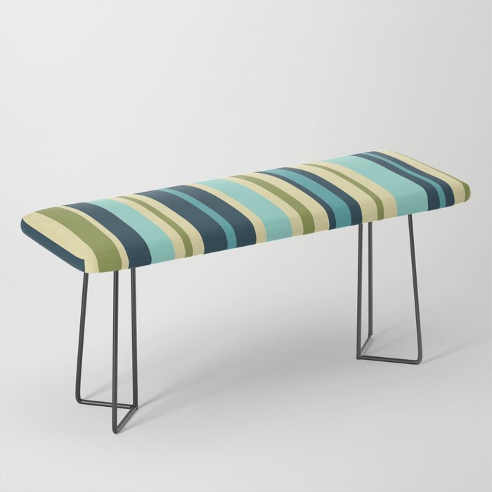 Vertical Stripes Blue Aqua Olive Vanilla Pattern 2 Bench Gallery Image 1