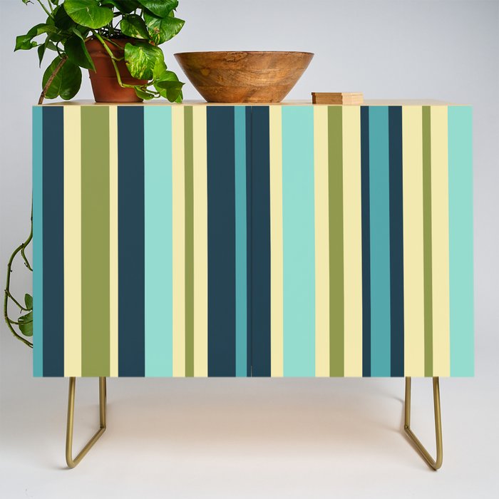 Vertical Stripes Blue Aqua Olive Vanilla Pattern 2 Credenza Gallery Image 1