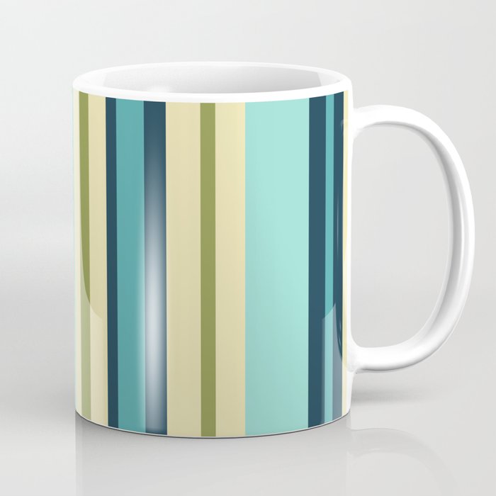 Vertical Stripes Blue Aqua Olive Vanilla Pattern 2 Coffee Mug Gallery Image 1