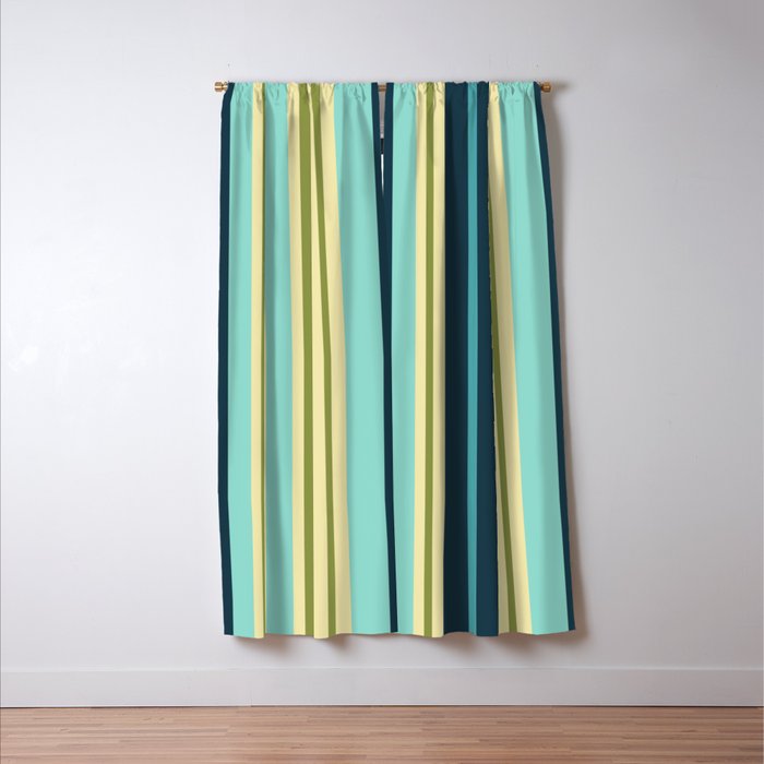 Vertical Stripes Blue Aqua Olive Vanilla Pattern 2 Window Curtain Gallery Image 3