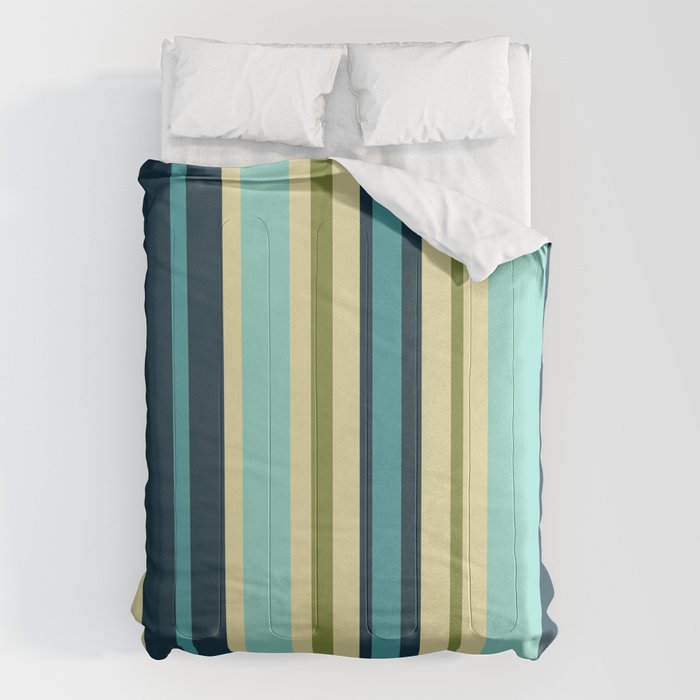 Vertical Stripes Blue Aqua Olive Vanilla Pattern 2 Comforter Gallery Image 1