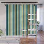 Vertical Stripes Blue Aqua Olive Vanilla Pattern 2 Wall Mural Gallery Image 1
