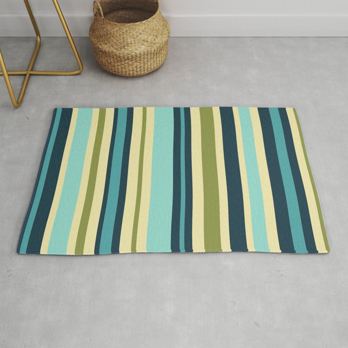 Vertical Stripes Blue Aqua Olive Vanilla Pattern 2 Rug Gallery Image 1