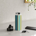 Vertical Stripes Blue Aqua Olive Vanilla Pattern 2 Water Bottle Gallery Image 4