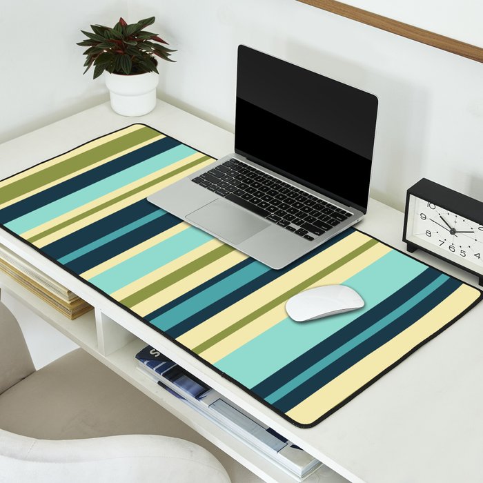 Vertical Stripes Blue Aqua Olive Vanilla Pattern 2 Desk Mat Gallery Image 2