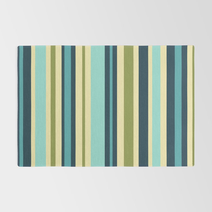 Vertical Stripes Blue Aqua Olive Vanilla Pattern 2 Rug Gallery Image 2