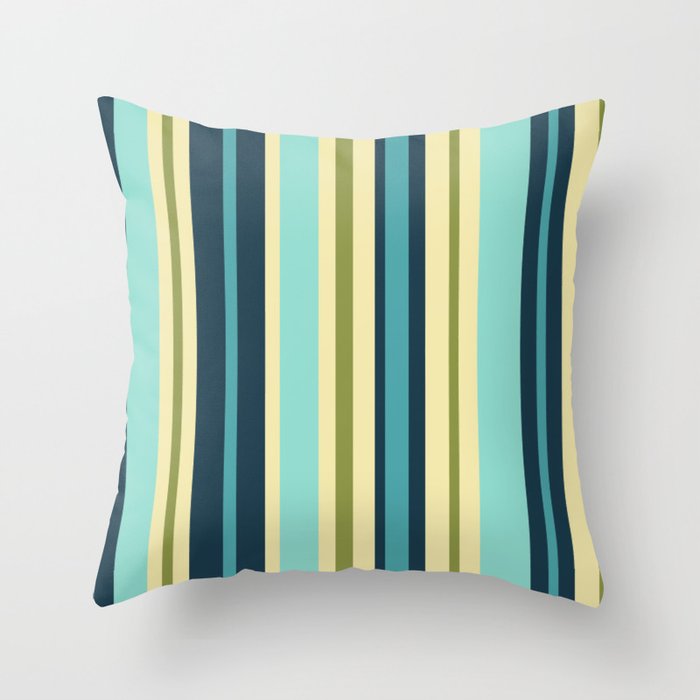 Vertical Stripes Blue Aqua Olive Vanilla Pattern 2 Throw Pillow Gallery Image 1