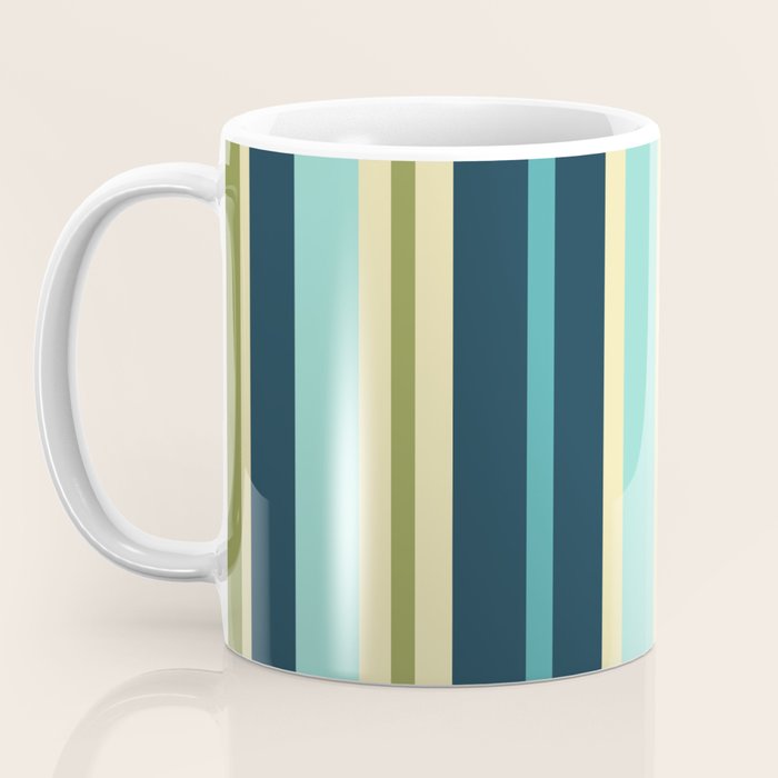 Vertical Stripes Blue Aqua Olive Vanilla Pattern 2 Coffee Mug Gallery Image 3
