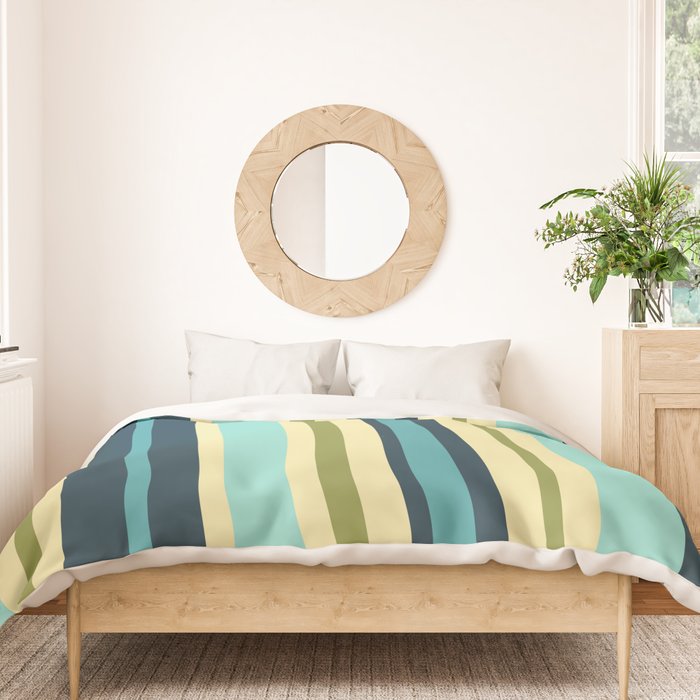 Vertical Stripes Blue Aqua Olive Vanilla Pattern 2 Duvet Cover Gallery Image 3
