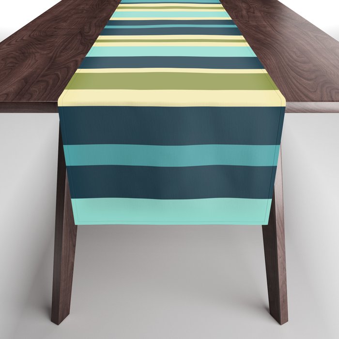 Vertical Stripes Blue Aqua Olive Vanilla Pattern 2 Table Runner Gallery Image 1