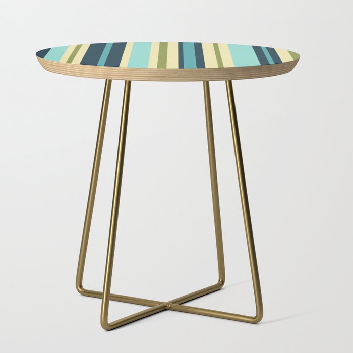 Vertical Stripes Blue Aqua Olive Vanilla Pattern 2 Side Table Gallery Image 1