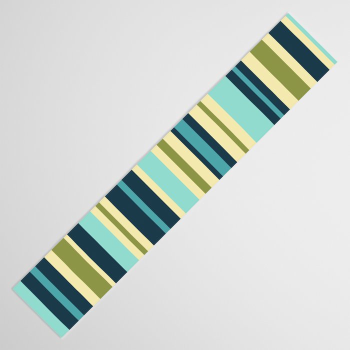 Vertical Stripes Blue Aqua Olive Vanilla Pattern 2 Table Runner Gallery Image 3