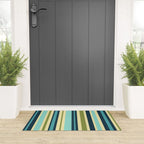 Vertical Stripes Blue Aqua Olive Vanilla Pattern 2 Welcome Mat Gallery Image 3