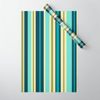 Vertical Stripes Blue Aqua Olive Vanilla Pattern 2 Wrapping Paper Gallery Image 1