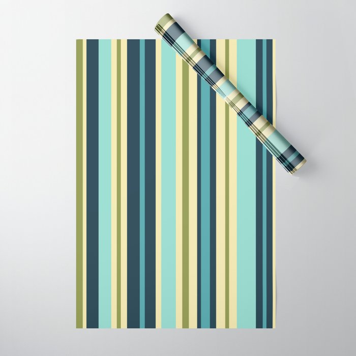 Vertical Stripes Blue Aqua Olive Vanilla Pattern 2 Wrapping Paper Gallery Image 1