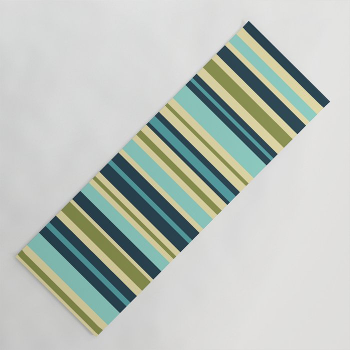 Vertical Stripes Blue Aqua Olive Vanilla Pattern 2 Yoga Mat Gallery Image 1