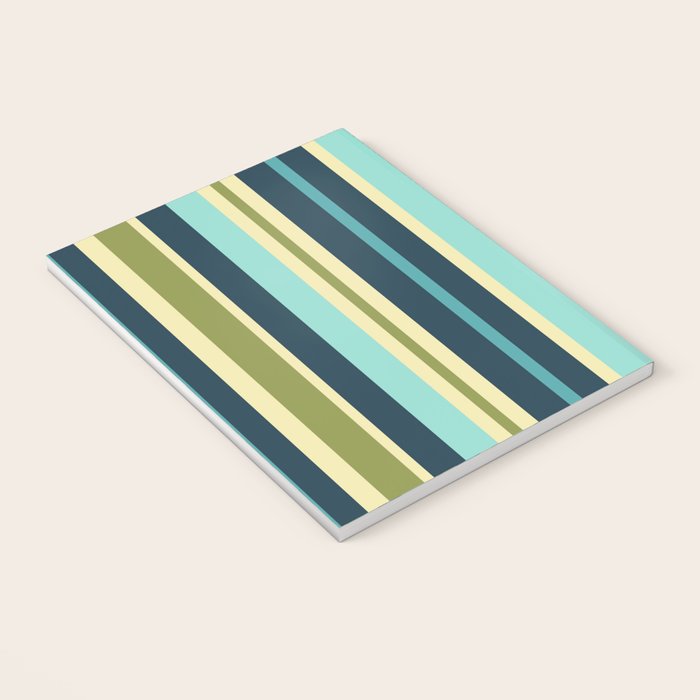 Vertical Stripes Blue Aqua Olive Vanilla Pattern 2 Notebook Gallery Image 3