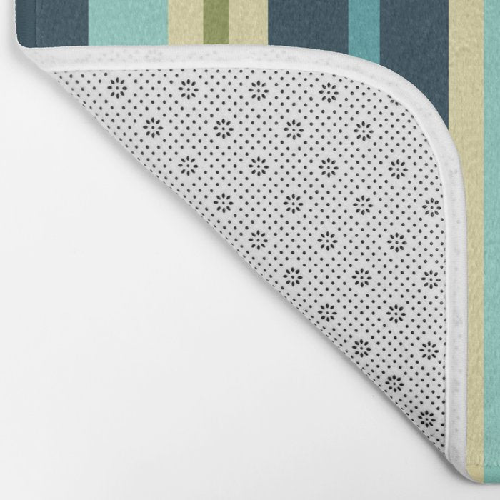 Vertical Stripes Blue Aqua Olive Vanilla Pattern 2 Bath Mat Gallery Image 2