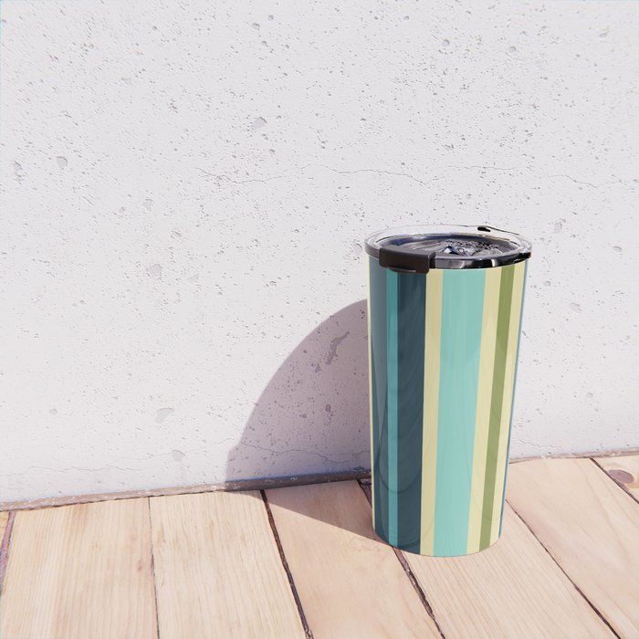 Vertical Stripes Blue Aqua Olive Vanilla Pattern 2 Travel Mug Gallery Image 4