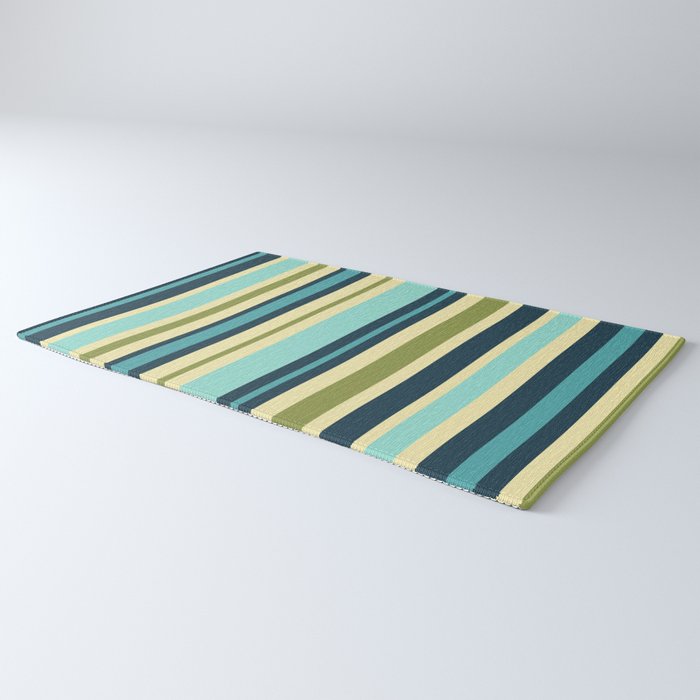 Vertical Stripes Blue Aqua Olive Vanilla Pattern 2 Rug Gallery Image 3