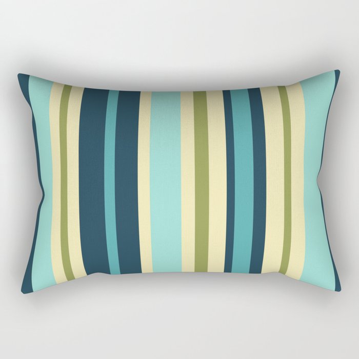 Vertical Stripes Blue Aqua Olive Vanilla Pattern 2 Rectangular Pillow Gallery Image 2