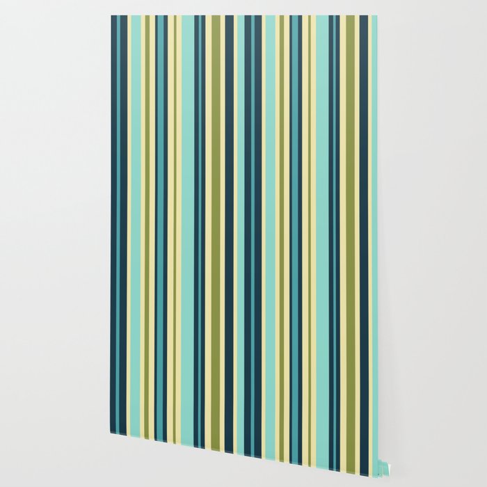 Vertical Stripes Blue Aqua Olive Vanilla Pattern 2 Wallpaper Gallery Image 2
