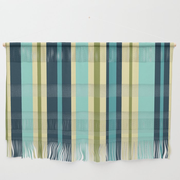 Vertical Stripes Blue Aqua Olive Vanilla Pattern 2 Wall Hanging Gallery Image 1