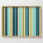 Vertical Stripes Blue Aqua Olive Vanilla Pattern 2 Serving Tray Gallery Image 1