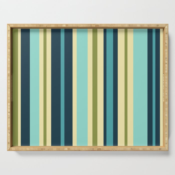 Vertical Stripes Blue Aqua Olive Vanilla Pattern 2 Serving Tray Gallery Image 1