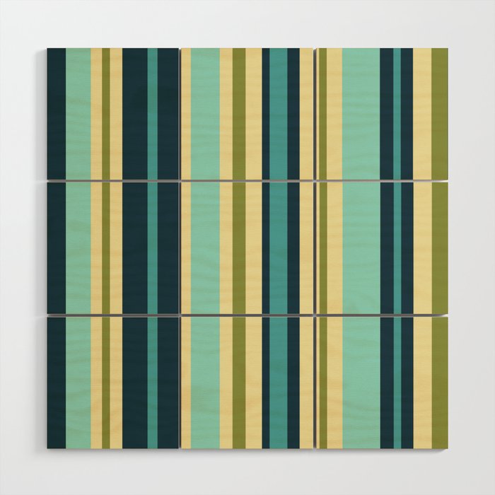 Vertical Stripes Blue Aqua Olive Vanilla Pattern 2 Wood Wall Art Gallery Image 1
