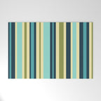Vertical Stripes Blue Aqua Olive Vanilla Pattern 2 Welcome Mat Gallery Image 1