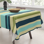 Vertical Stripes Blue Aqua Olive Vanilla Pattern 2 Tablecloth Gallery Image 3