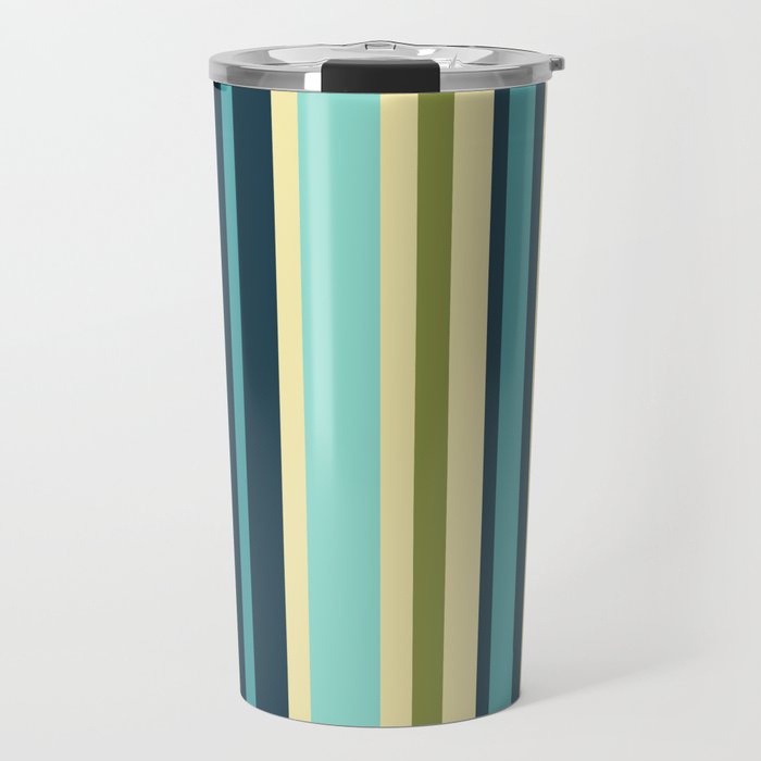 Vertical Stripes Blue Aqua Olive Vanilla Pattern 2 Travel Mug Gallery Image 1