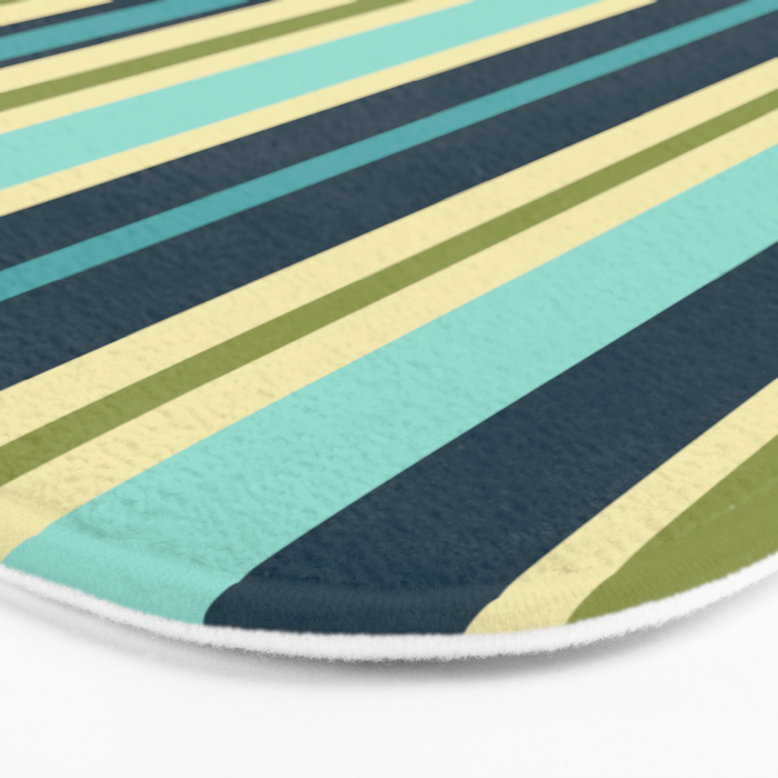 Vertical Stripes Blue Aqua Olive Vanilla Pattern 2 Bath Mat Gallery Image 3