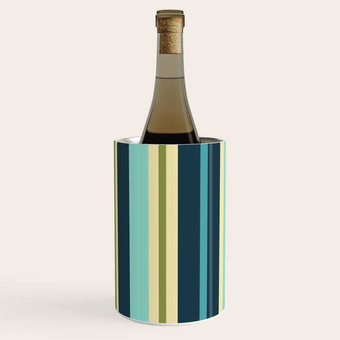 Vertical Stripes Blue Aqua Olive Vanilla Pattern 2 Wine Chiller Gallery Image 2