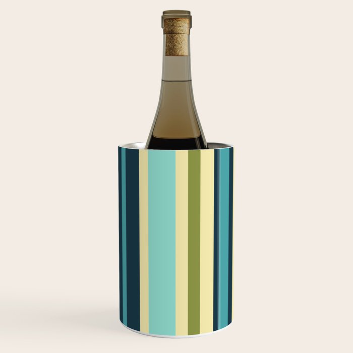 Vertical Stripes Blue Aqua Olive Vanilla Pattern 2 Wine Chiller Gallery Image 1
