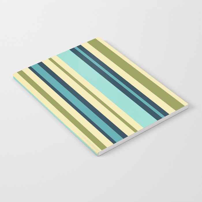 Vertical Stripes Blue Aqua Olive Vanilla Pattern 2 Notebook Gallery Image 2