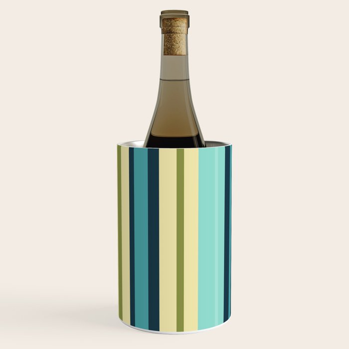 Vertical Stripes Blue Aqua Olive Vanilla Pattern 2 Wine Chiller Gallery Image 3