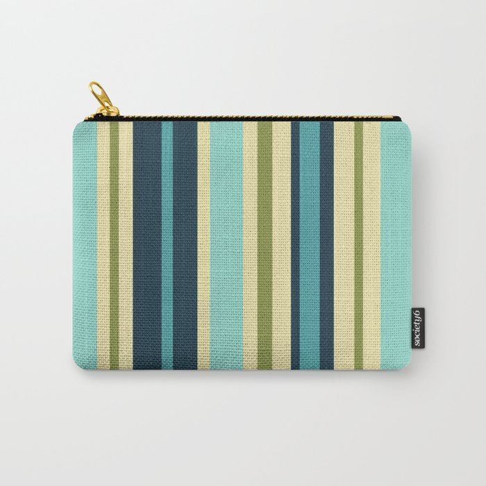 Vertical Stripes Blue Aqua Olive Vanilla Pattern 2 Carry All Pouch Gallery Image 1
