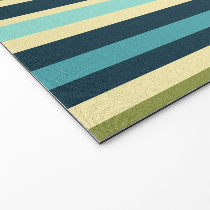 Vertical Stripes Blue Aqua Olive Vanilla Pattern 2 Welcome Mat Gallery Image 2
