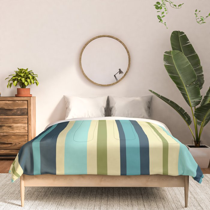 Vertical Stripes Blue Aqua Olive Vanilla Pattern 2 Comforter Gallery Image 3