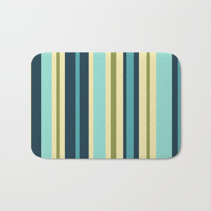 Vertical Stripes Blue Aqua Olive Vanilla Pattern 2 Bath Mat Gallery Image 1