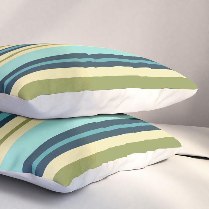 Vertical Stripes Blue Aqua Olive Vanilla Pattern 2 Pillow Sham Gallery Image 3