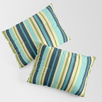 Vertical Stripes Blue Aqua Olive Vanilla Pattern 2 Pillow Sham Gallery Image 3